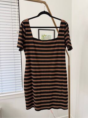 Lovers + Friends Striped Scoop Neck Bodycon Dress in Black and Brown